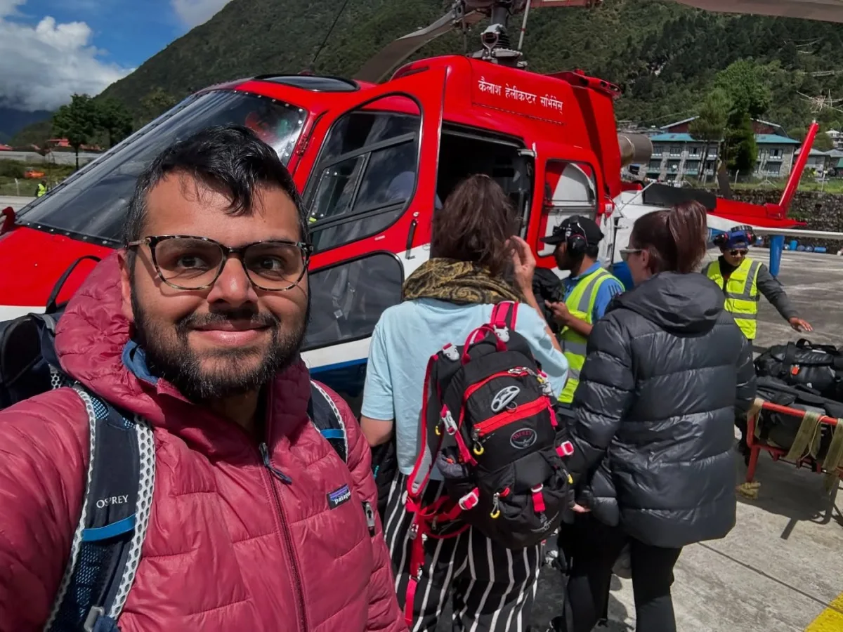 The helicopter out of Lukla.